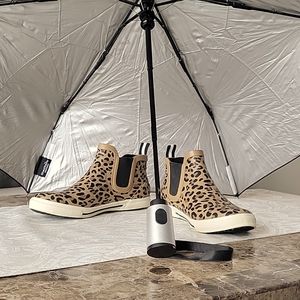 Joules Rainwell Tan & Black Leopard Rain Boots -💦 NWOT in Box